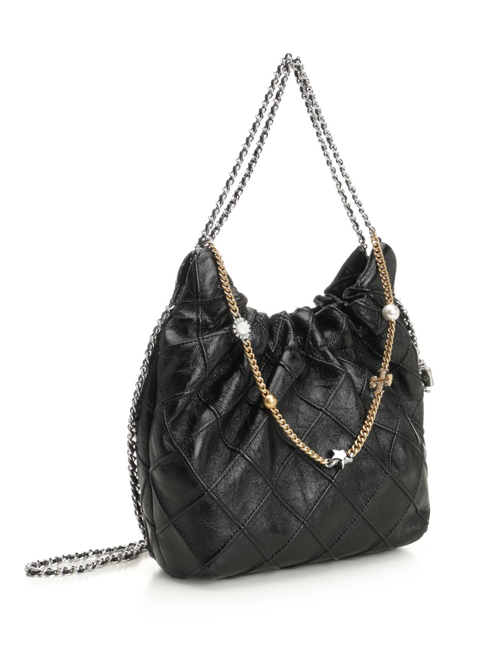 Tory Burch Fleming Distressed Mini Hobo Bag Shoulder Bags - Nero | 1d9ab20ff13c9a76d67990ec8c8467ce7d085ee9