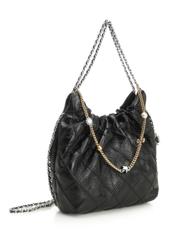 Tory Burch Fleming Distressed Mini Hobo Bag Shoulder Bags - Nero | 1d9ab20ff13c9a76d67990ec8c8467ce7d085ee9