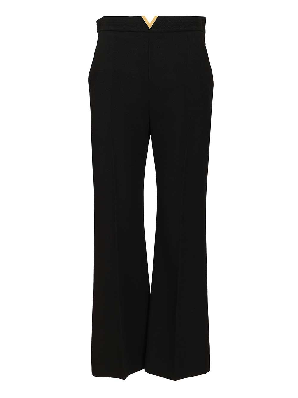 Valentino Garavani Vlogo Regular  In Wool Crepe Trousers - Nero | ca8dd2c53216c8908bb9e53a6582a3b56a1c4de2