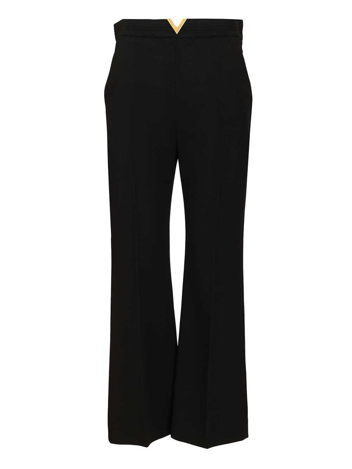 Valentino Garavani Vlogo Regular  In Wool Crepe Trousers - Nero | ca8dd2c53216c8908bb9e53a6582a3b56a1c4de2