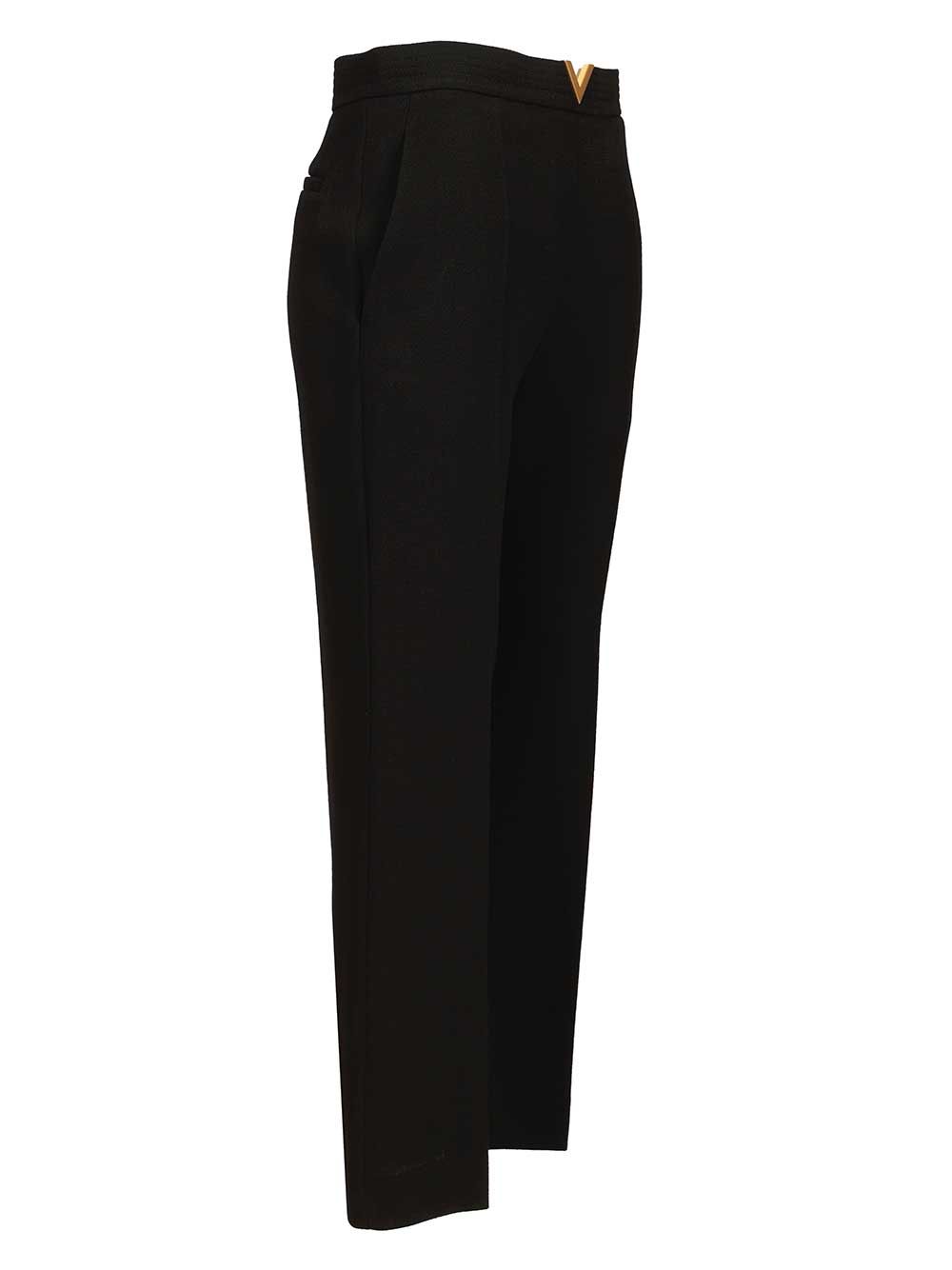 Valentino Garavani Vlogo Regular  In Wool Crepe Trousers - Nero | 0f86283f43721c095d4036d4ab3fbeef8b05325b