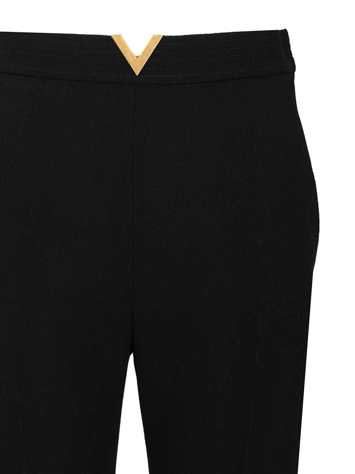 Valentino Garavani Vlogo Regular  In Wool Crepe Trousers - Nero | f8b5b0b59ca22aca4259b8b301583187c8a38cfa