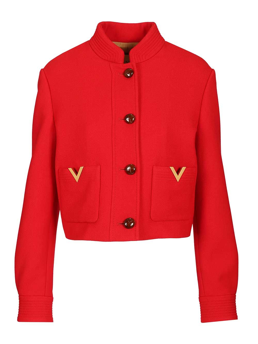 Valentino Garavani Peacoat In Drill Double With V Gold Giacche - Rosso | fcf967f38368bf93d004a36a0af6f4225692ea87