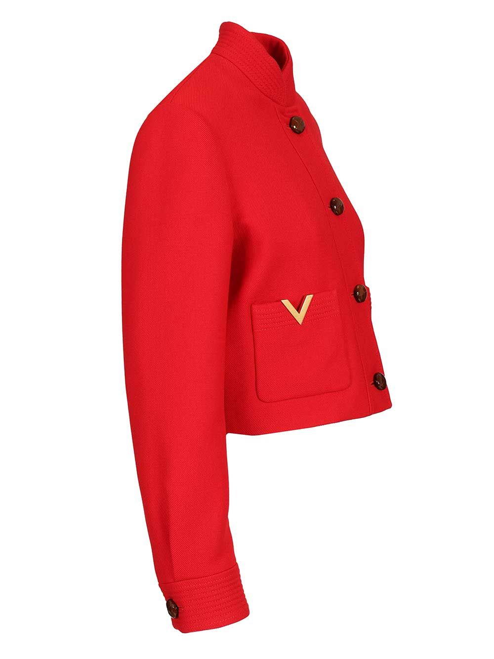 Valentino Garavani Peacoat In Drill Double With V Gold Giacche - Rosso | bc8b36a340aafb7507ae6c0829ce50acbe089655