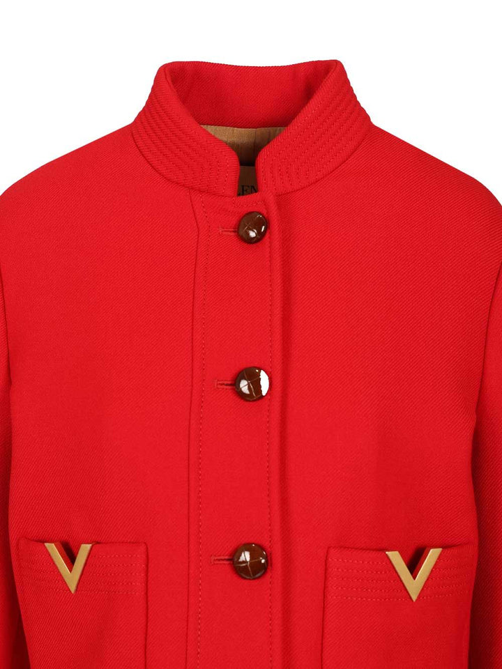 Valentino Garavani Peacoat In Drill Double With V Gold Knitwear - Rosso | 38d3585476d095f666bafe611c09158f9fabf6a1