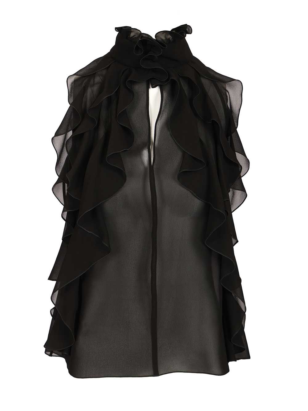 Mcqueen Cut-Out Top In Silk Georgette With Ruffles Top - Nero | 8cda695cfd00ffcee3fe8023bffad43034d6136c