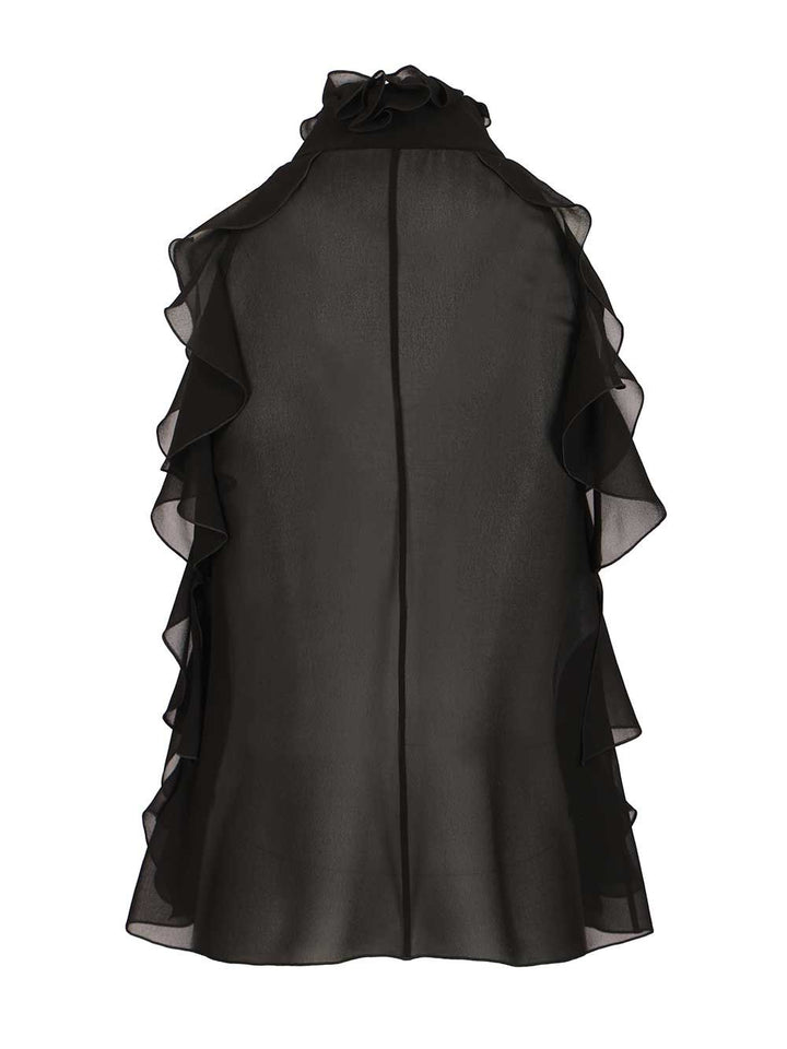Mcqueen Cut-Out Top In Silk Georgette With Ruffles Top - Nero | 92b3461bd1de45aa5a3a2b3ef0b53950b40a20e8