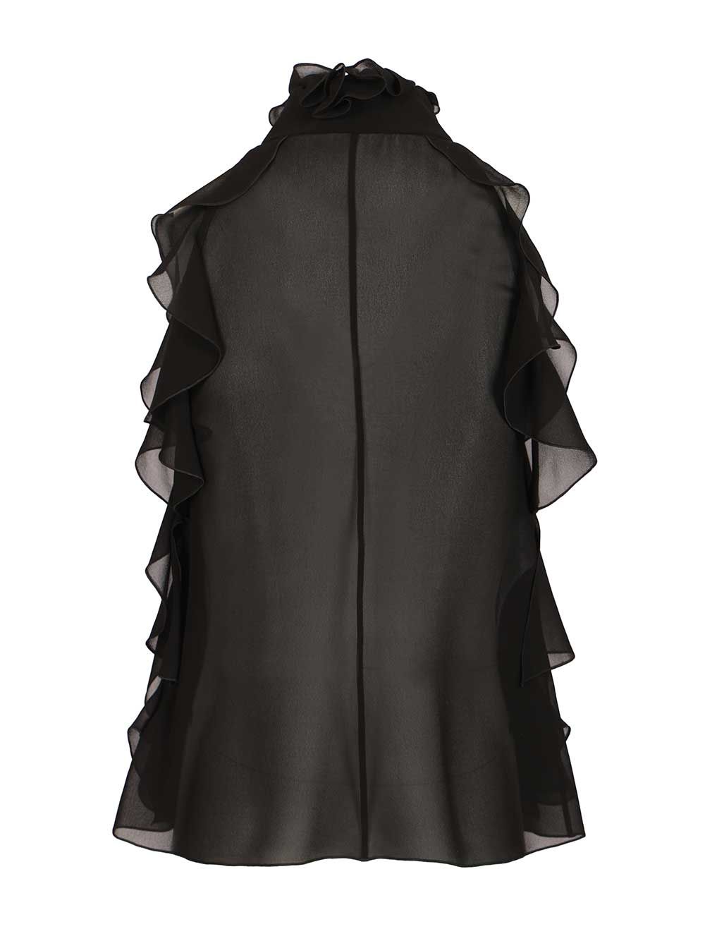 Mcqueen Cut-Out Top In Silk Georgette With Ruffles Top - Nero | 92b3461bd1de45aa5a3a2b3ef0b53950b40a20e8