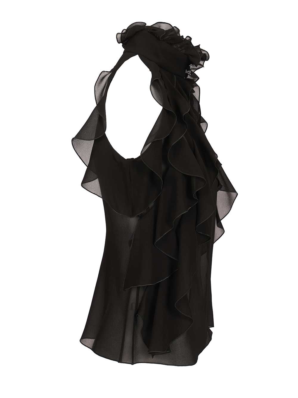 Mcqueen Cut-Out Top In Silk Georgette With Ruffles Top - Nero | a4d29d136f086be1b1aa73189b37c1d5405ef80a
