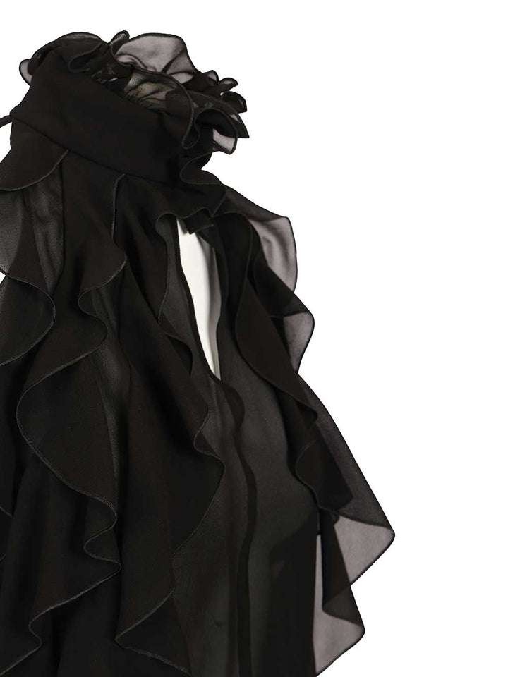 Mcqueen Cut-Out Top In Silk Georgette With Ruffles Top - Nero | abd0cf762985ebd6eea7da4f0df29c8666c93dbc