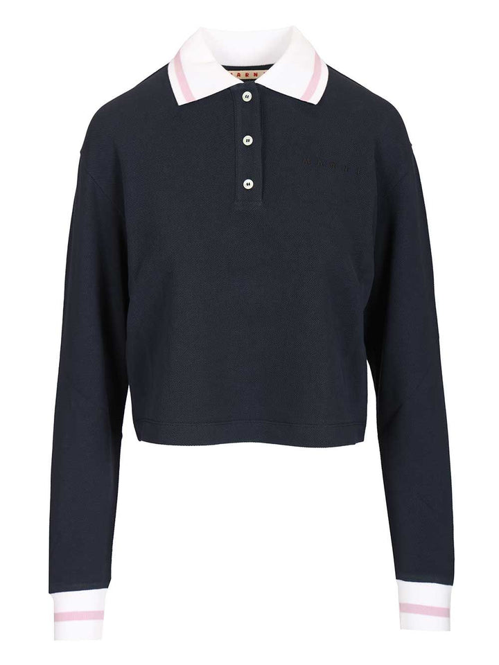 Marni Long-Sleeved Cotton Piqué Polo shirt - Blu | 024a3904cf024c14fd5dd3dd41e07f2809586ca5