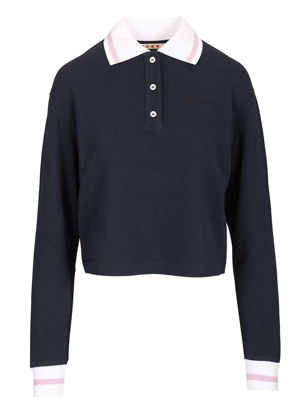 Marni Long-Sleeved Cotton Piqué Polo shirt - Blu | 024a3904cf024c14fd5dd3dd41e07f2809586ca5
