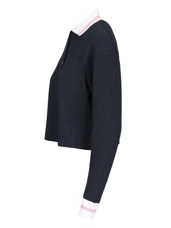 Marni Long-Sleeved Cotton Piqué Polo shirt - Blu | fbf205e2444535c5f23768bbf2b684301451a88d