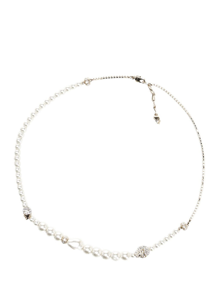 Mcqueen Skull Necklace With Pearls Gioielli - Silver | 35788a9c56b51cb6a03798ef6e3fd4a129e30c81