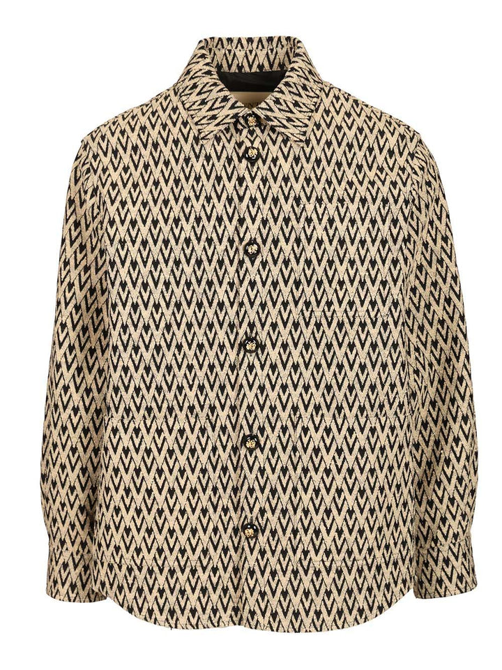 Valentino Garavani Toute La V Jacquard Cotton Blend Jacket Shirts - Beige | d03ad305e781b7df2d30f8151e1bf986416b306a