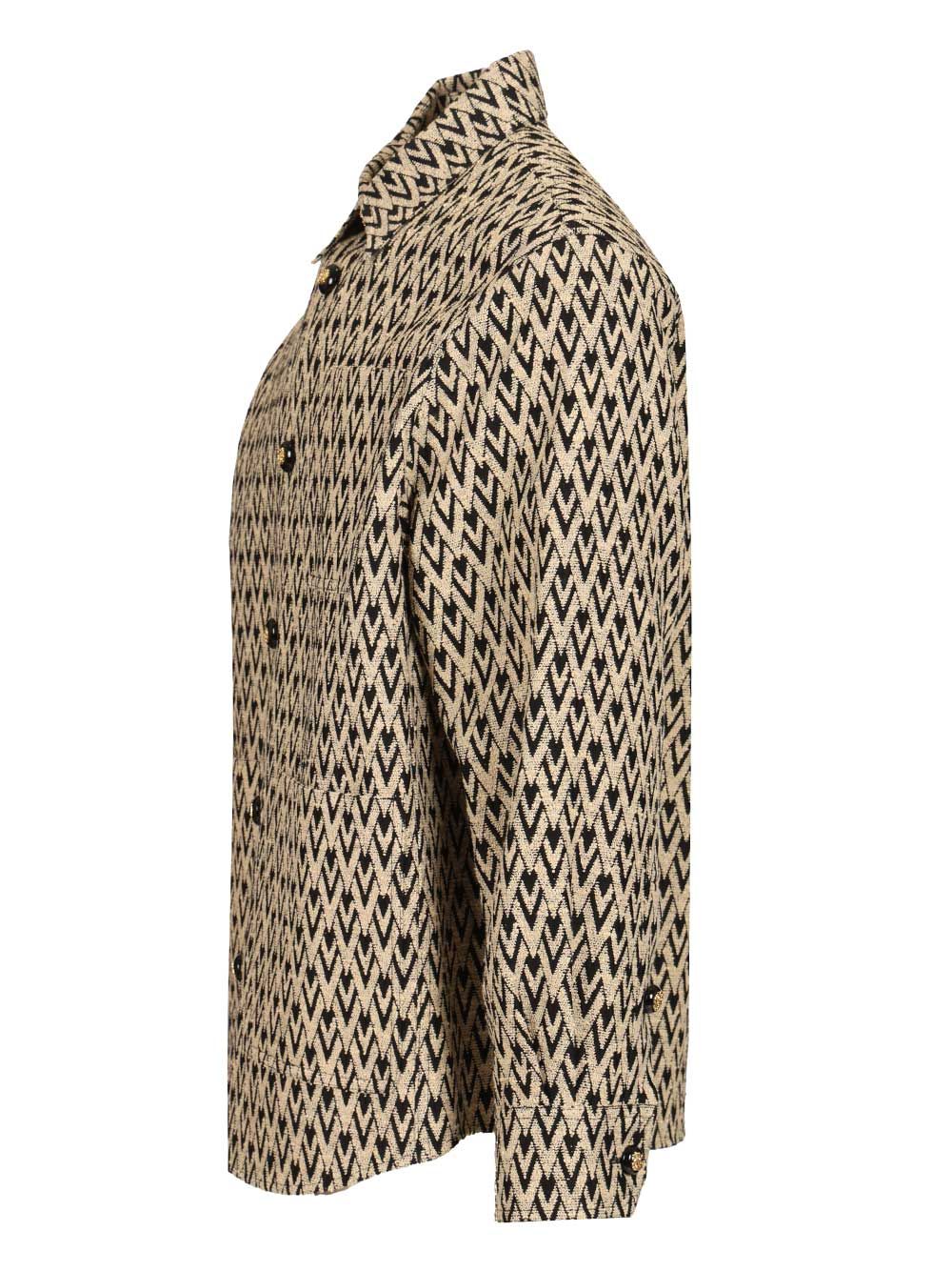 Valentino Garavani Toute La V Jacquard Cotton Blend Jacket Shirts - Beige | f630d8604fd764daf7be1cb4e8c5de7e83804d67