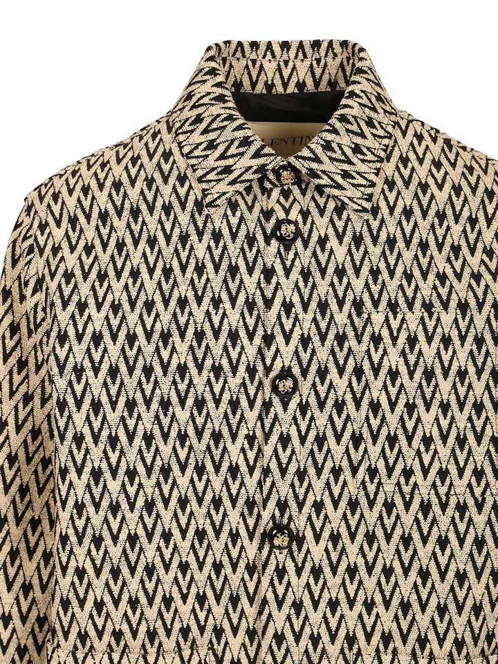 Valentino Garavani Toute La V Jacquard Cotton Blend Jacket Shirts - Beige | b5ffeb7dcea7b59ff2bbd71d4c0efe319e5694a7