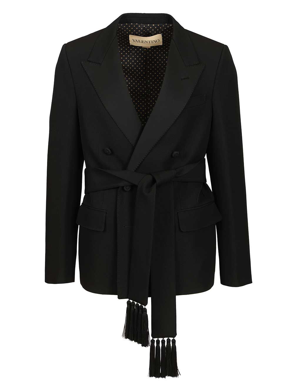 Valentino Garavani Virgin Wool Blazer With Belt Giacche - Nero | 2f42c36d96185f6385ba3d9035a1a82fd174b6a7