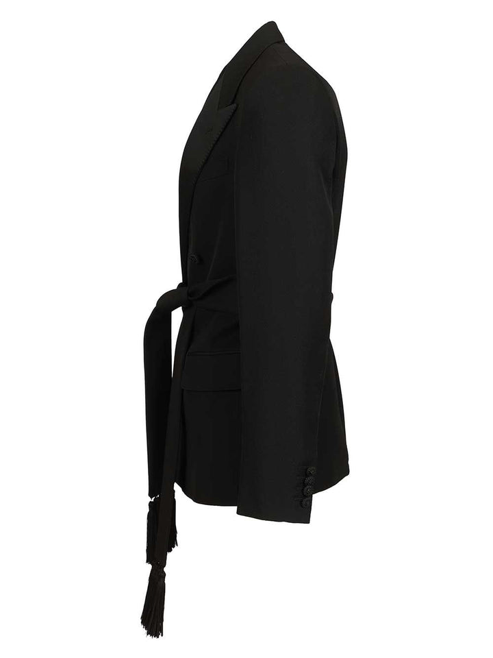 Valentino Garavani Virgin Wool Blazer With Belt Giacche - Nero | 7fd65d8ea690decbdc094e08fafc6d487c6f6375