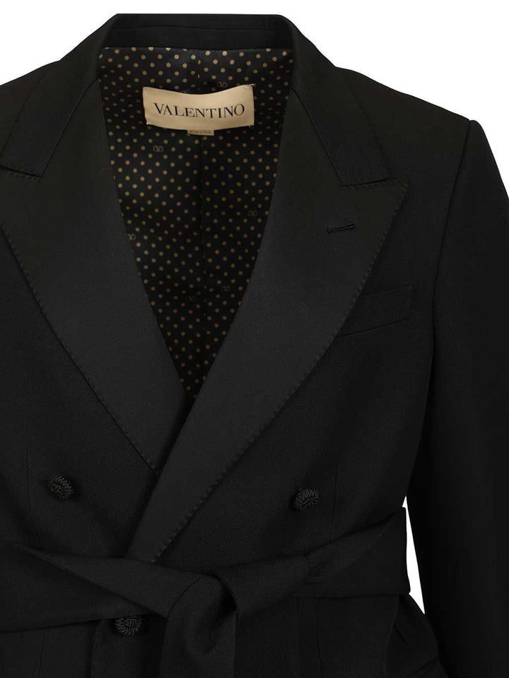 Valentino Garavani Virgin Wool Blazer With Belt Giacche - Nero | 9deacebda5d11273be8ba9714e8995561d7efd2f