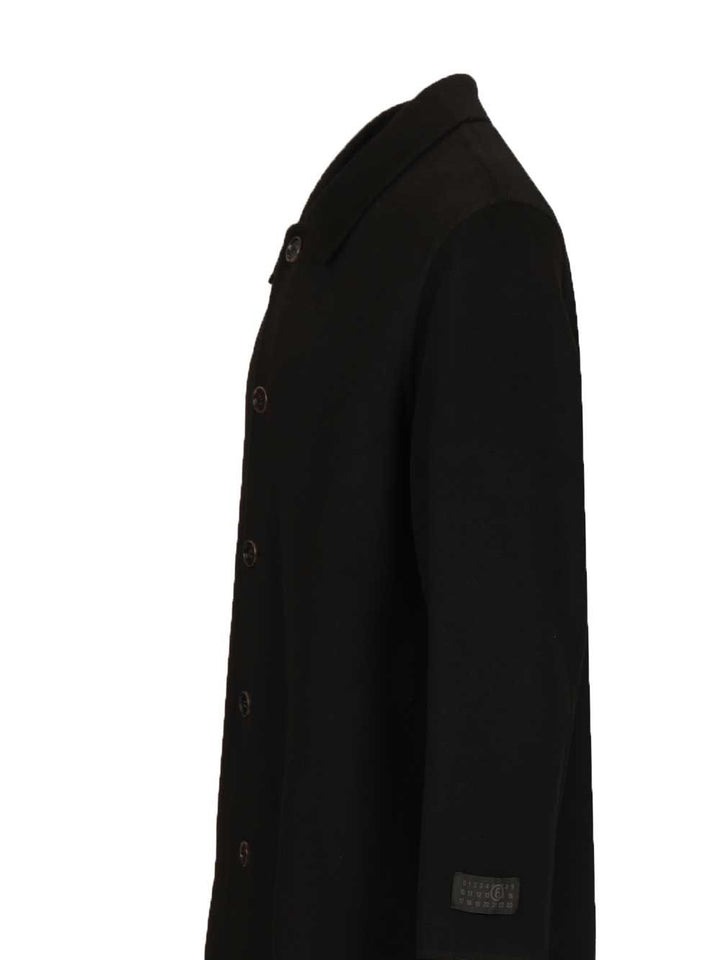 Mm6 Maison Margiela Single-Breasted Wool Coat Coats - Nero | 372d69d96f664e76e3092eaa665d14bfbd246a0b