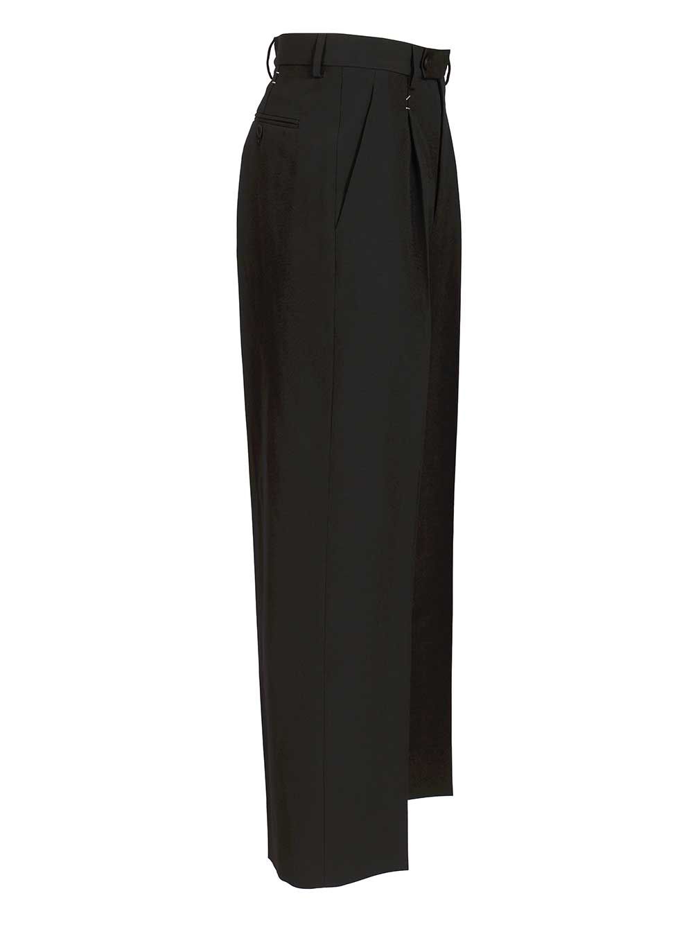 Mm6 Maison Margiela Wool  With Staples Trousers - Nero | 7ed40f24bab3cb6b22f2d39856fd680d8ea68fd7