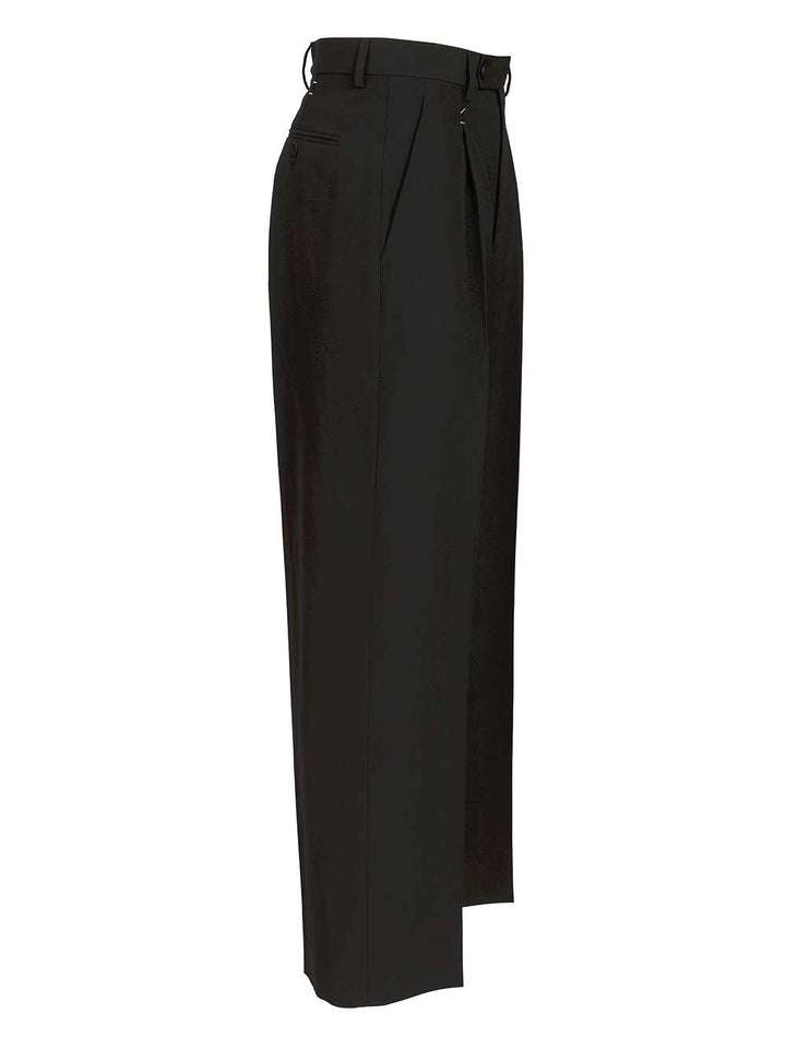 Mm6 Maison Margiela Wool  With Staples Trousers - Nero | 7ed40f24bab3cb6b22f2d39856fd680d8ea68fd7
