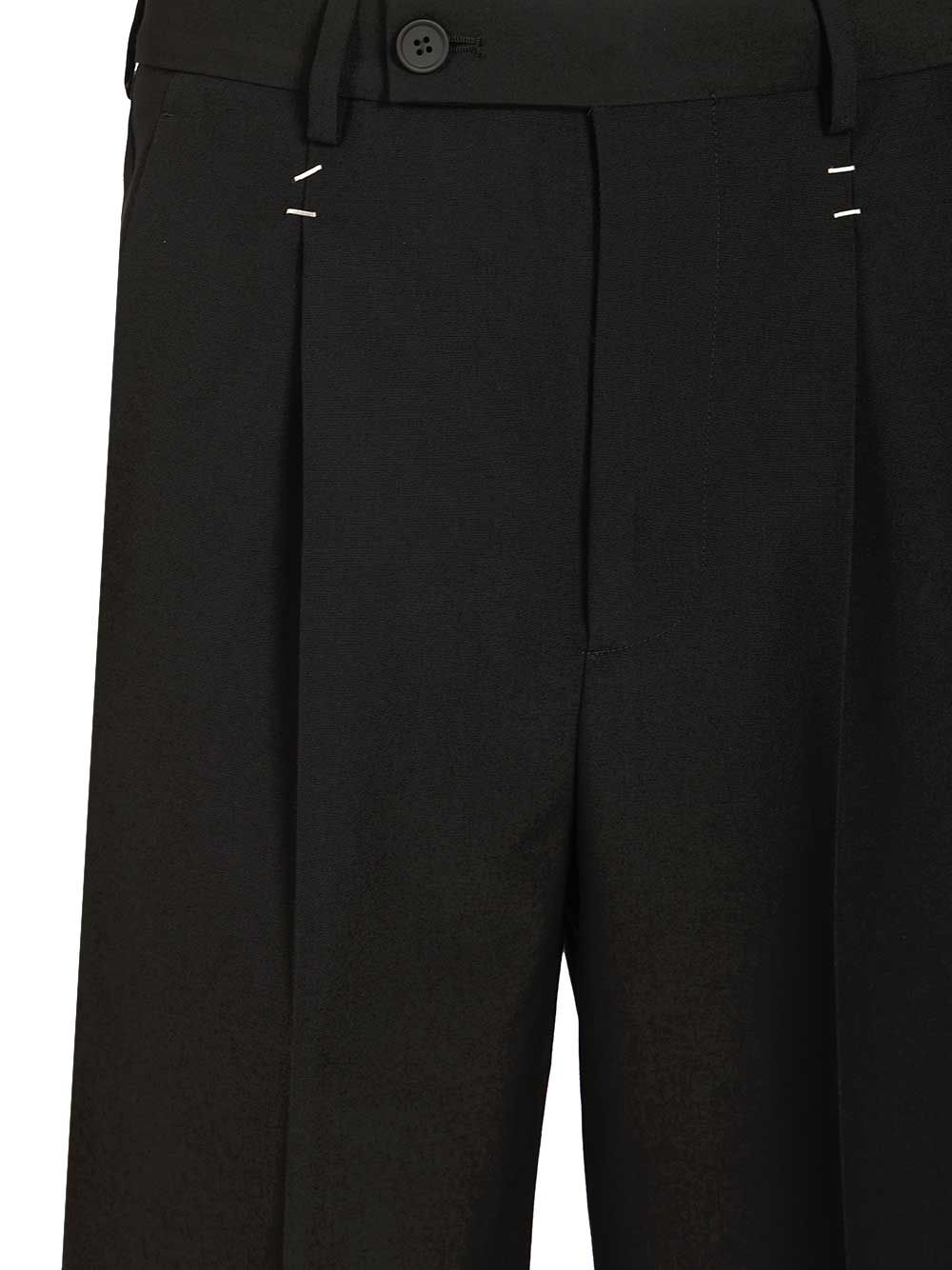 Mm6 Maison Margiela Wool  With Staples Trousers - Nero | 799b575225fbefdae6beff1019d3b7f13e5ee69f