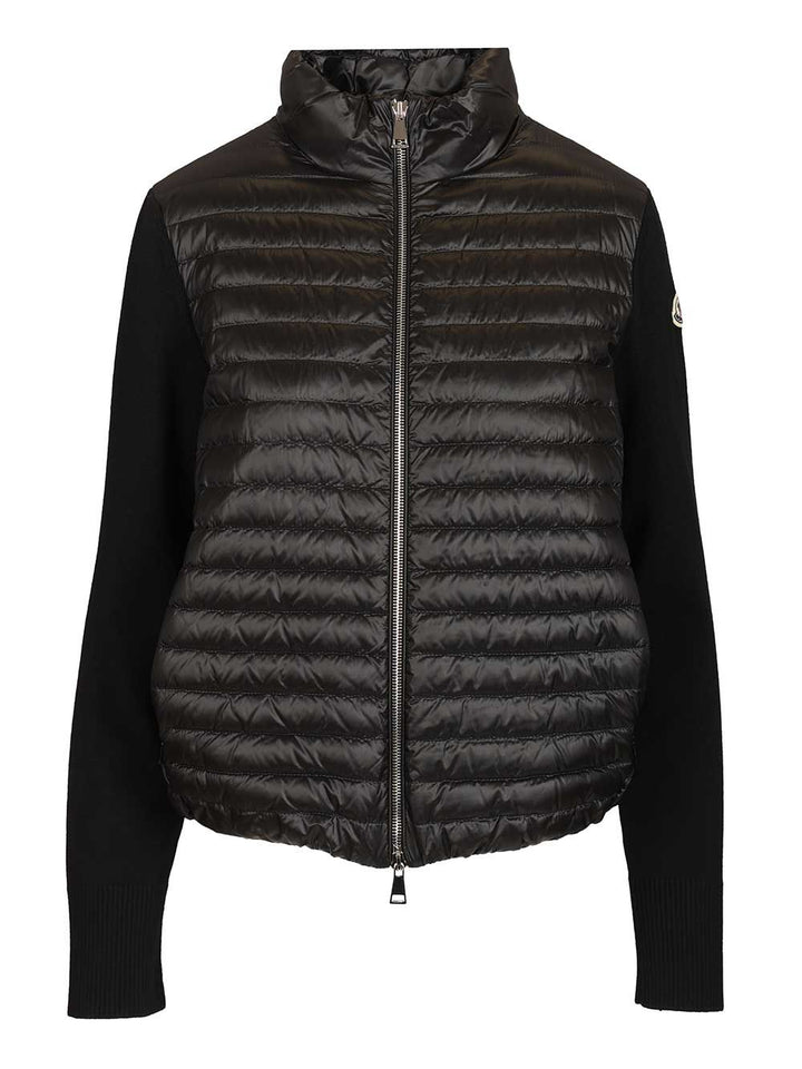 Moncler Padded Wool Cardigan With Zip Knitwear - Nero | fc3d57ba33f391d69537d685aafaba804e336b5f