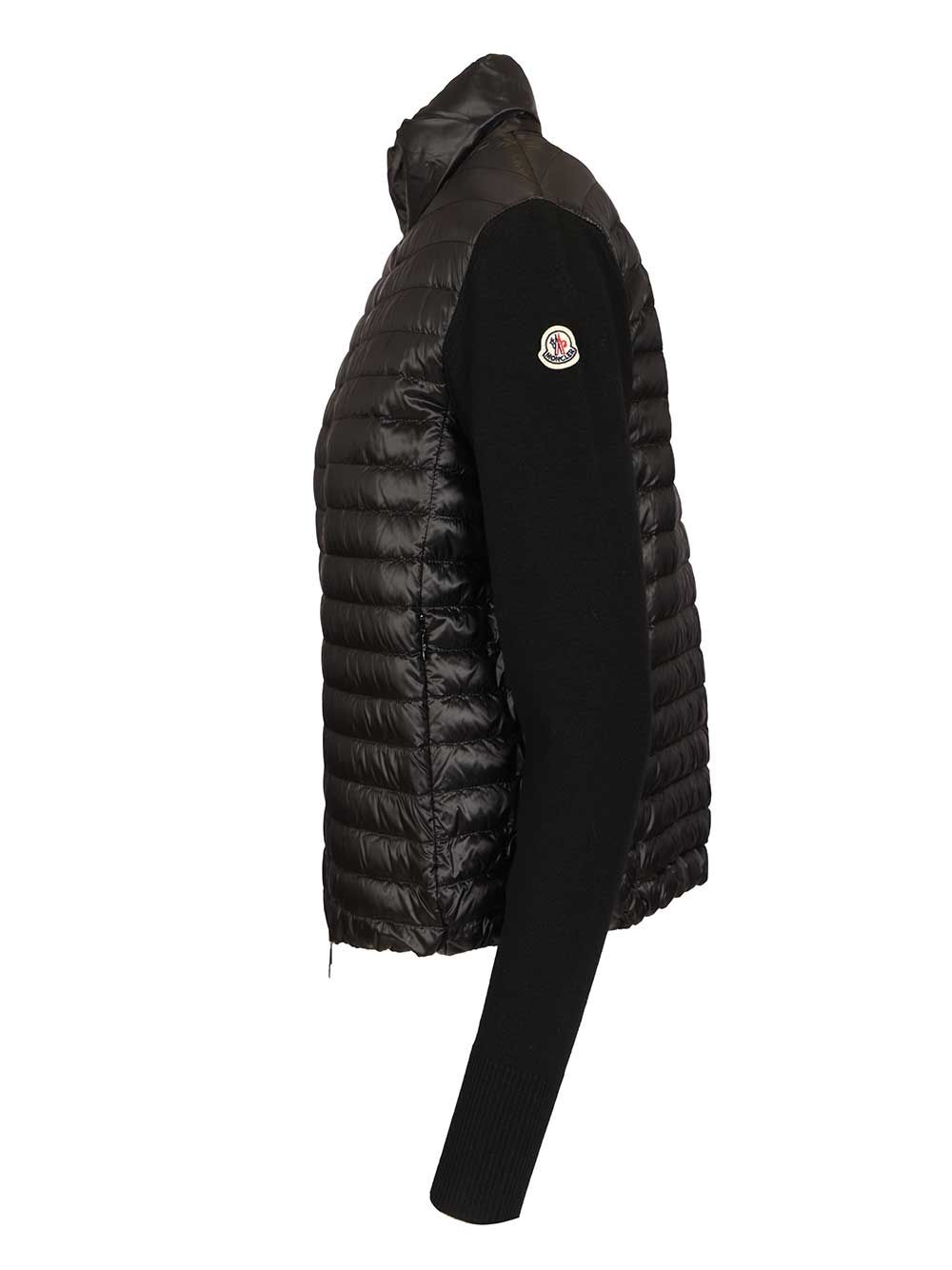 Moncler Padded Wool Cardigan With Zip Knitwear - Nero | 34a152c61724412d7312d362dae39c8423d4f428