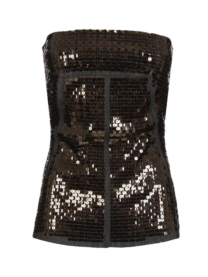 Rick Owens Denim Bustier Top With Sequins Top - Nero | cd9267aa28119d8ae2941a61aab2ec3a3cd1ff18