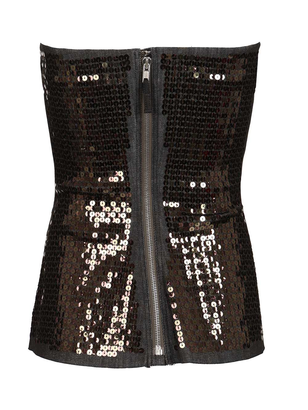 Rick Owens Denim Bustier Top With Sequins Top - Nero | 8c2171cafb22df510c46fe4fe75c588f358ffd54