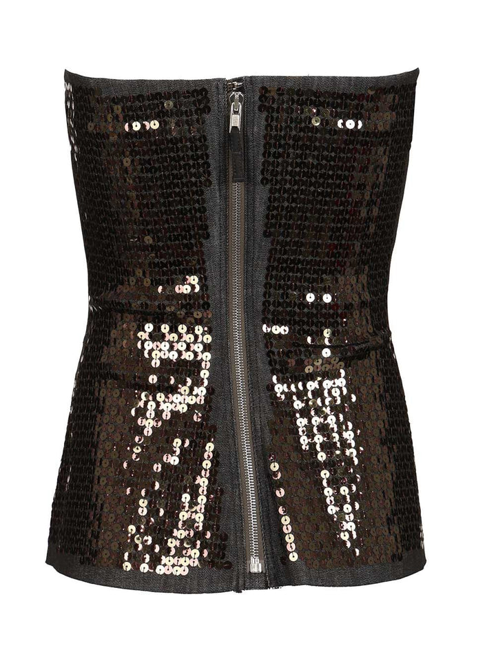 Rick Owens Denim Bustier Top With Sequins Top - Nero | 8c2171cafb22df510c46fe4fe75c588f358ffd54