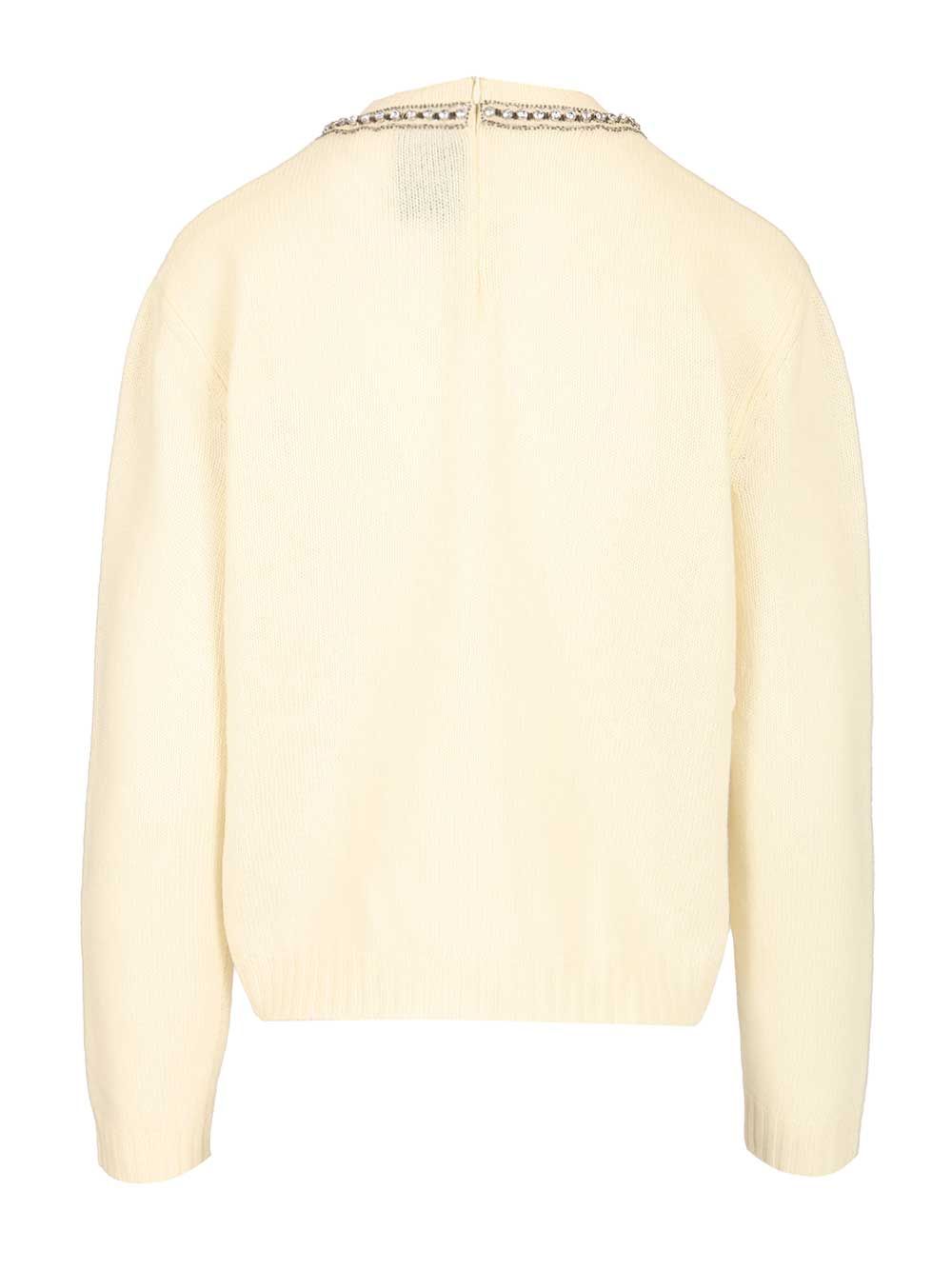 Valentino Garavani Virgin Wool Sweater With Embroidery Knitwear - Bianco | fd5e487203453d548afb6c1acdb60fd808465ab7