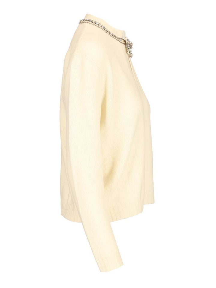 Valentino Garavani Virgin Wool Sweater With Embroidery Knitwear - Bianco | 8e1174bacd0d6c566c68c8c15ea01a80785b0f19