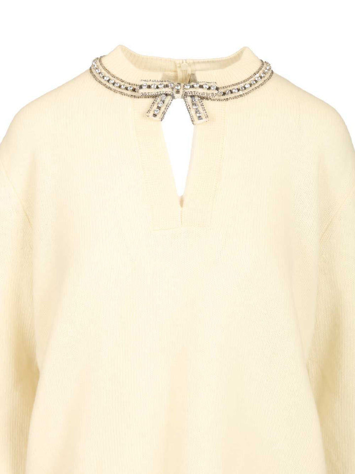 Valentino Garavani Virgin Wool Sweater With Embroidery Knitwear - Bianco | 9b306ec969d9e7554a37743b46e11a11679109a4