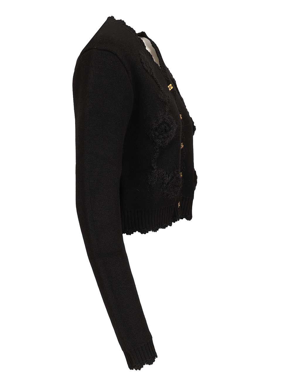 Ganni Cotton Cashmere Crochet Applique Cardigan Knitwear - Nero | 00103be1e4404b79cd55b66523d7c4f19ba60994
