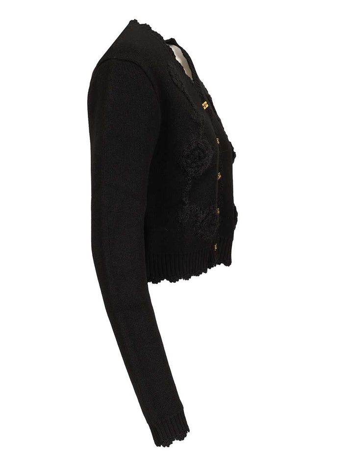 Ganni Cotton Cashmere Crochet Applique Cardigan Knitwear - Nero | 00103be1e4404b79cd55b66523d7c4f19ba60994