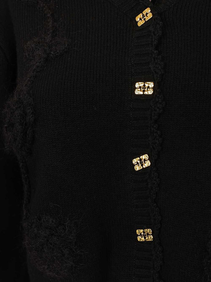 Ganni Cotton Cashmere Crochet Applique Cardigan Knitwear - Nero | a5f7fb930433e070d8f7e566c7adea35d2cbe16e