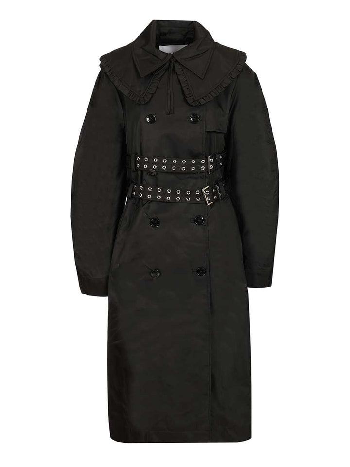 Ganni Duchesse Nylon Trenchcoat Coats - Nero | 4e6f9a9023935bc9e10169be781d1729bb538c2c