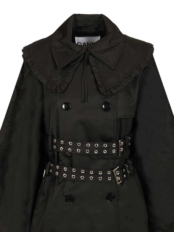 Ganni Duchesse Nylon Trenchcoat Coats - Nero | 3615dee22866972a3078cafc20d02775bd1e9788