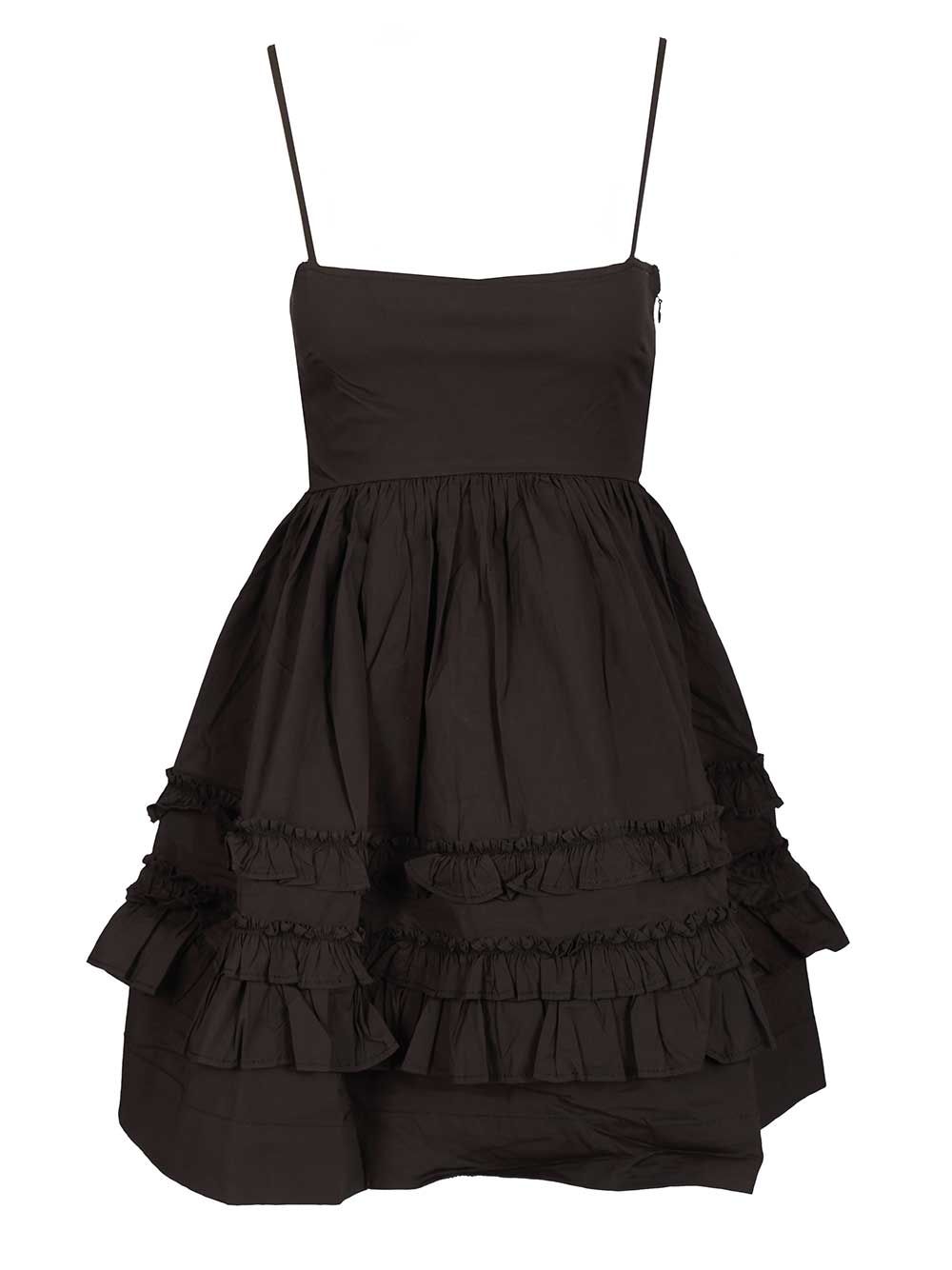 Ganni Black Mini Dress With Ruffles Abiti - Nero | c7fe362b417c3863fe334ec5d517c46caad75477
