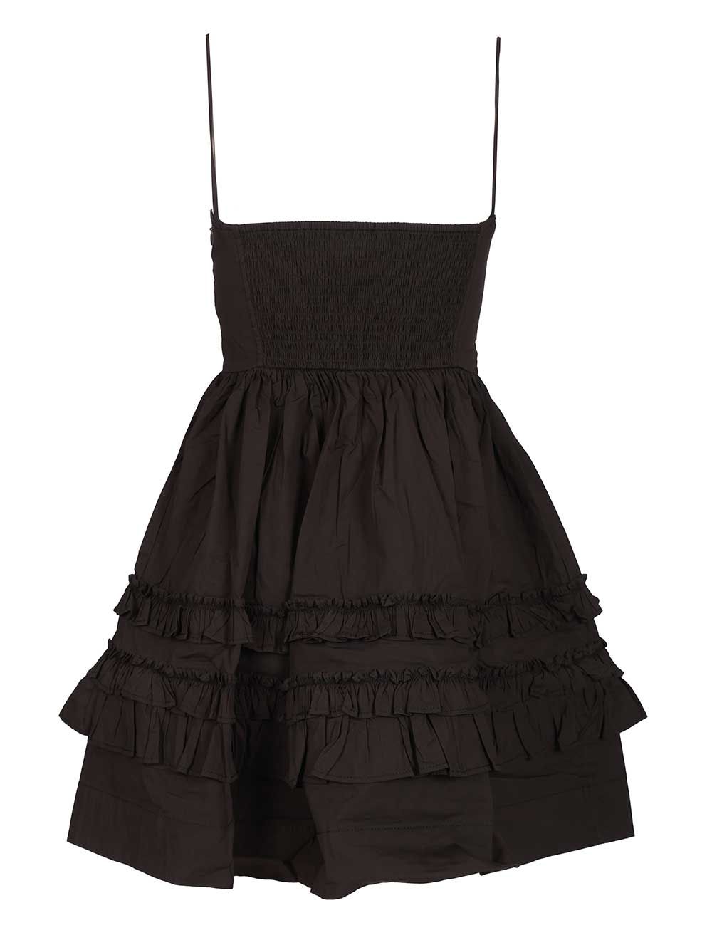 Ganni Black Mini Dress With Ruffles Abiti - Nero | 79a4385b17e28f5b21731282a564daf114bfc335