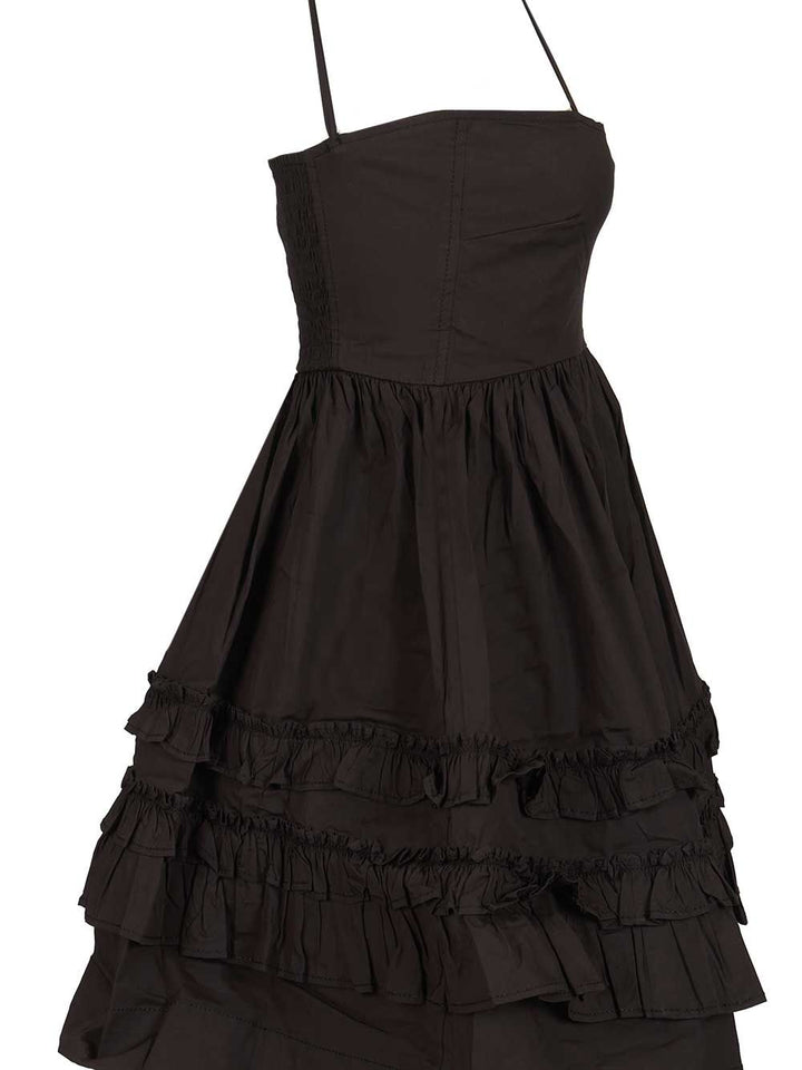 Ganni Black Mini Dress With Ruffles Abiti - Nero | 4d29efce0891efa799819aae386d000e3edaddd2