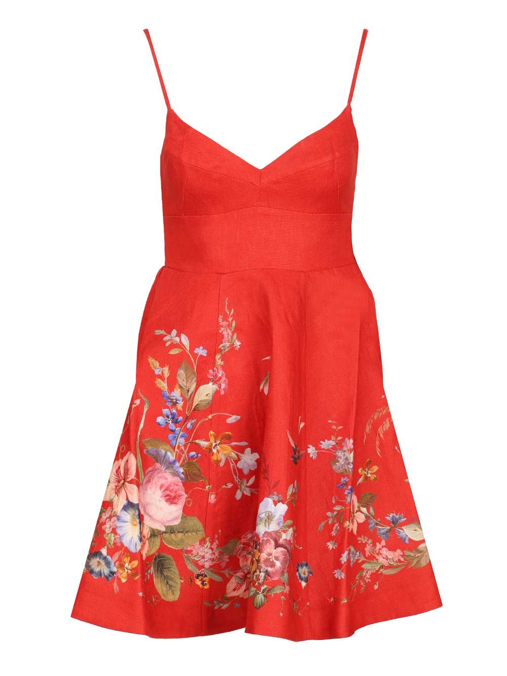 Zimmermann Patience Red Floral Linen Mini Dress Abiti - Rosso | 2e46723bc8629c72430b2c97d309356db55c530c