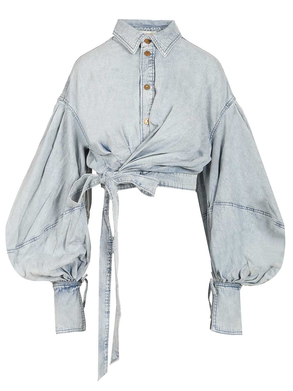 Zimmermann Rebellion Denim Wrap Top Top - Blu | d520d701906b534537cd7c7a5b7ff664a3817678