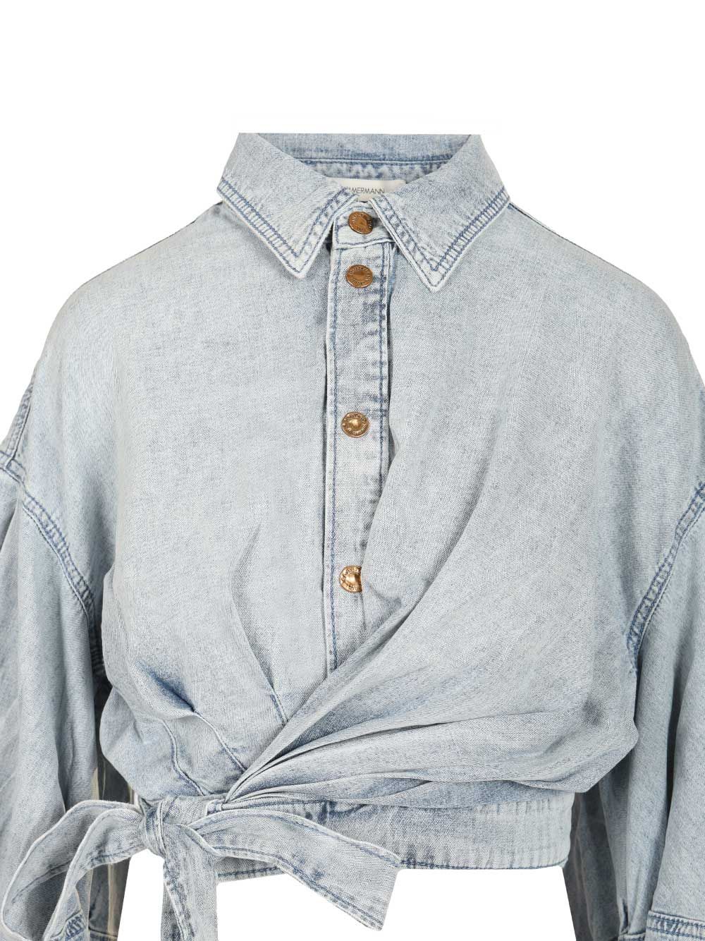 Zimmermann Rebellion Denim Wrap Top Top - Blu | 219dfa6cf019e5cf5fb0435a57ba4afc1b530553