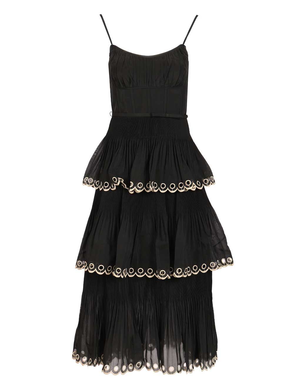 Zimmermann Embroidered Tiered Midi Dress Abiti - Nero | f1e64f719703f38bb456c000118f976c5cc6d9fd