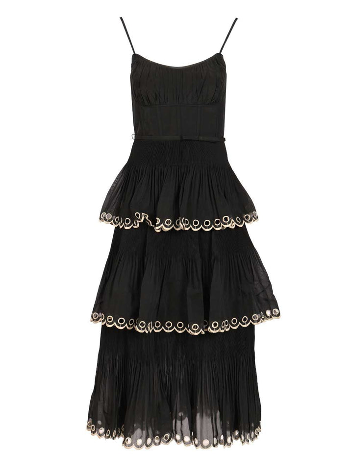 Zimmermann Embroidered Tiered Midi Dress Abiti - Nero | f1e64f719703f38bb456c000118f976c5cc6d9fd