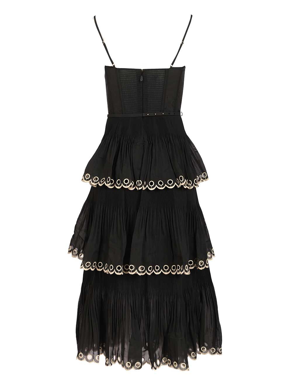 Zimmermann Embroidered Tiered Midi Dress Abiti - Nero | 10f8c784f88b4b50fe60d0066d941ba6bbe75e7d